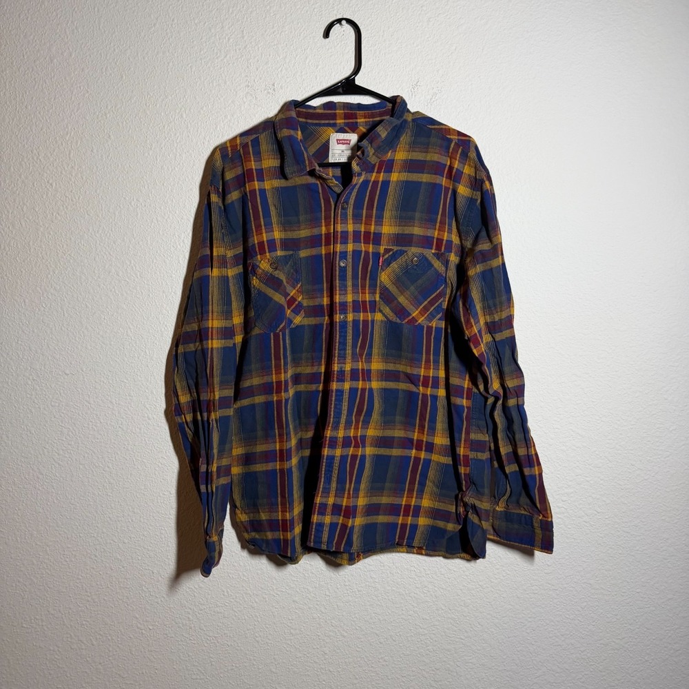 Levi Strauss & Co Flannel Shirt Mens 2XL Multicolor Tartan Plaid Logo Button Up